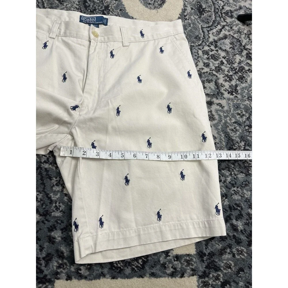 VTG Ralph Lauren Prospect Short Men White Sz 34 All Over Blue Pony Logo Print